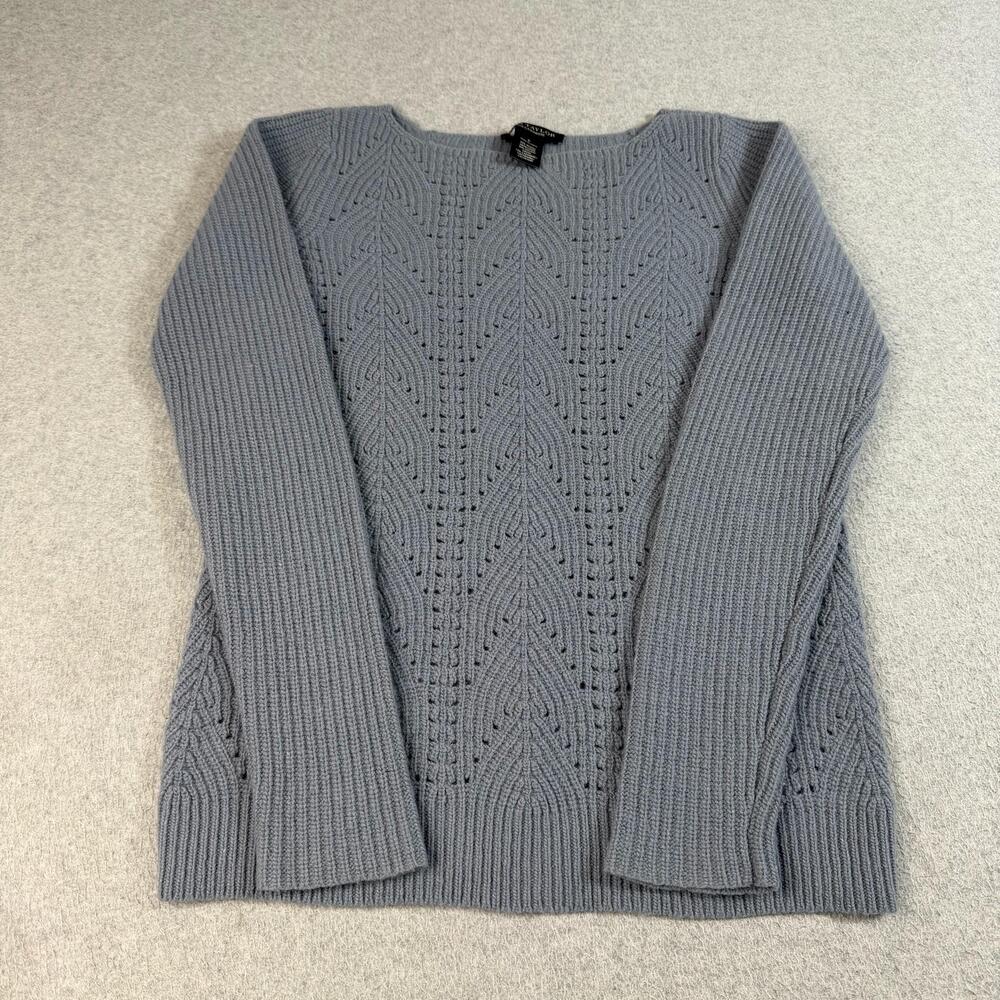 Ann Taylor Sweater Women Small Blue Pointelle Wool Cashmere Blend Heritage Twee